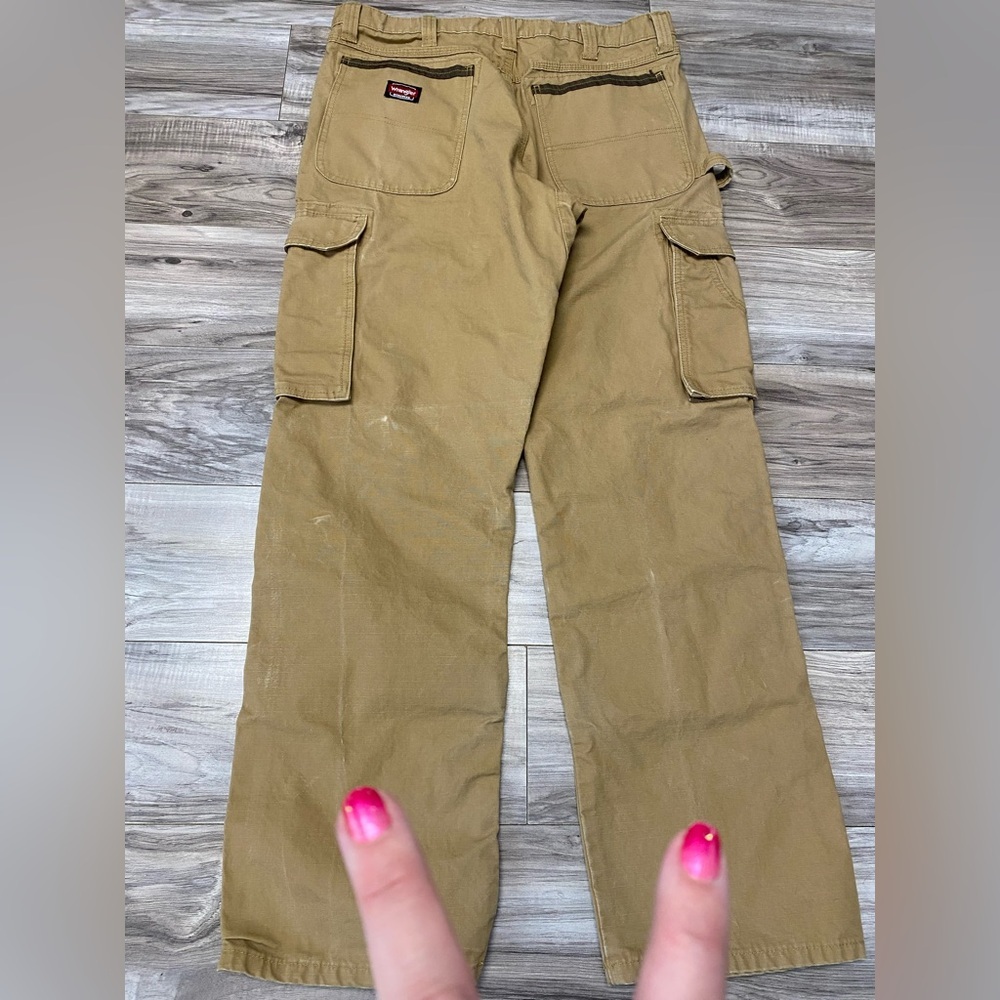 Wrangler Workwear Cargo Pants Mens 34x31 Canvas Khaki Tan Heavy Duty Distressed - Picture 8 of 9